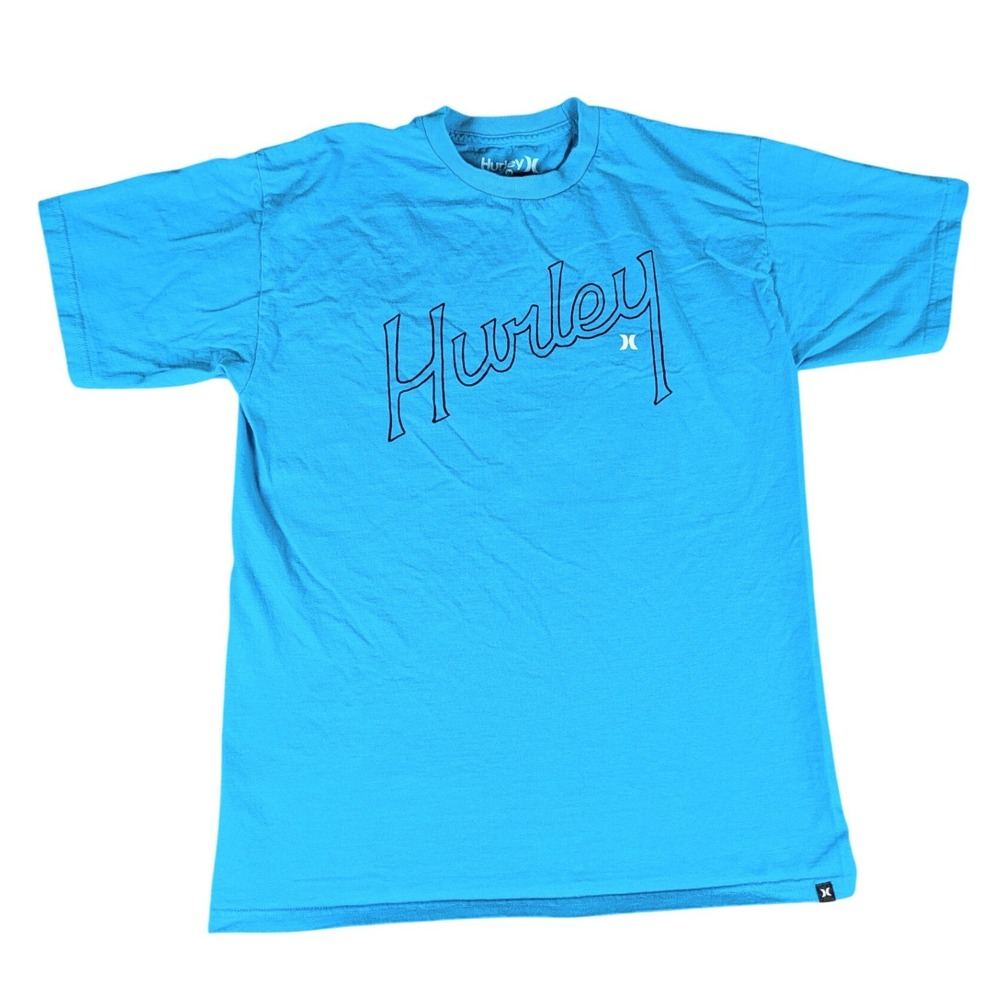 Hurley Graphic T-Shirt Mens Medium Blue Script Logo Surf Skate Excellent